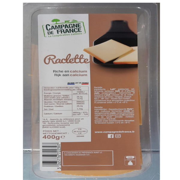 FROMAGE RACLETTE 26% 18 TRANCHES 400G